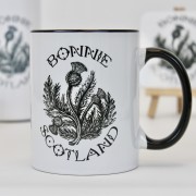 Bonnie Thistle Black Handled Mug