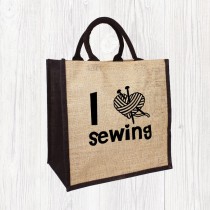 I Heart Sewing Jute Bag