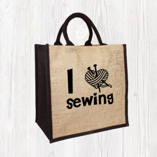 I Heart Sewing Jute Bag product image